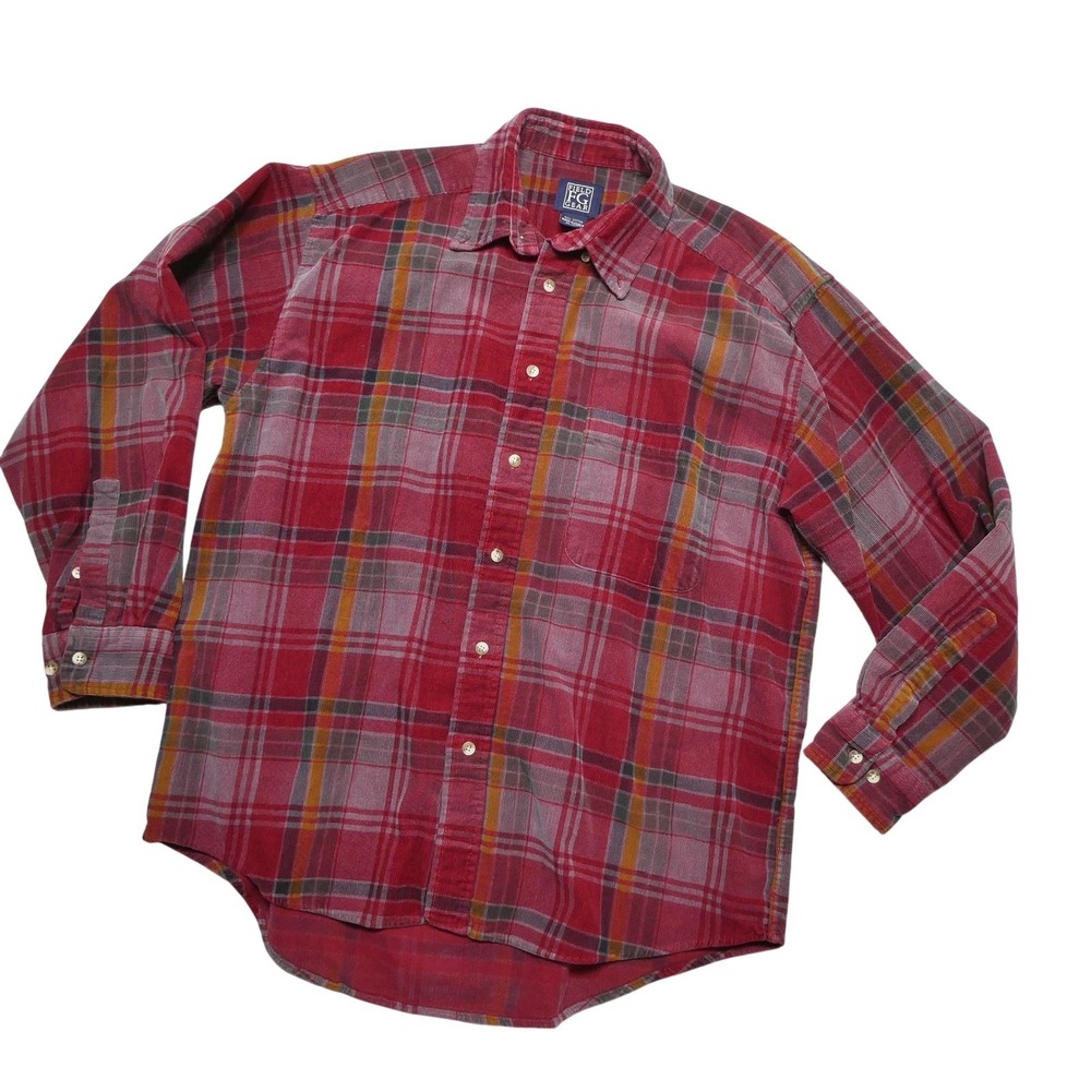 Field Gear Shirt Mens M Red Plaid Corduroy Long Sleeve Button Up Casual‎ Outdoor